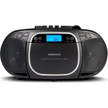 Medion E66476 Stereo Sound System (Boombox, CD-Player, MP3, Kassette, tragbarer Kassettenspieler für Kinder, UKW Radio, AUX, Kopfhörer, Netz & Batterie) schwarz