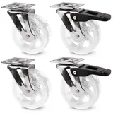PRIOstahl Möbelrollen Transparente Rollen 50mm 2x Lenkrollen + 2x Bremsrollen