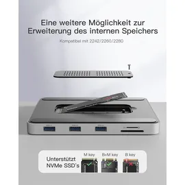 Inateck USB C Hub für iMac, Dockingstation Kompatibel mit iMac 24 Zoll 2021/2023, USB 3.2 Gen 2, 8-in-1 Aluminium USB Hub mit NVMe SSD Gehäuse, USB C 10 Gbit/s und SD/TF Kartenleser, DK2001