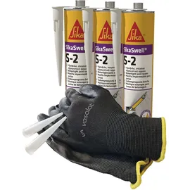 vasalat Sika Swell S-2 Dichtmasse wasserdicht, 3x 300ml Oxydrot mit 5 Düsenspitzen