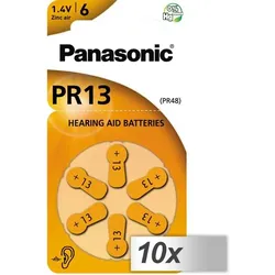 10x1 Panasonic PR 13 Hörgeräte Zellen Zinc Air 6er Rad