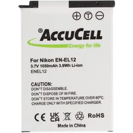 AccuCell Akku passend für Nikon EN-EL12 Akku, CoolPix S610, S610C, S710, 44,5 x 31,9 x 7,9mm