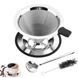 Zosenyer Kaffeefilter Edelstahl, Kaffee Filter Aufsatz Wiederverwendbar, Kaffefilter mit Löffel und Reinigungsbürsten, Papierloser Kaffeefilter zur Herstellung von Manuellem Kaffee Perfekt (Schwarz)