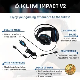 Klim Impact V2, Kabelgebunden, Gaming, 370 g, Kopfhörer, Schwarz - Schwarz