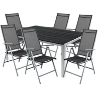 Mojawo 7tlg Alu Gartenmöbel Gartengarnitur Tisch 150x90cm Klappstuhl Textilen + Grau/Schwarz