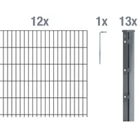 GAH Alberts Alberts Doppelstabmattenzaun mit Überstand, 2,5 m Matten, Anthrazit, 8|6|8, Flacheisen