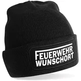 personalisierte Beanie Strickmütze mit Wunschort | Feuerwehr | | schwarz | Unisex SoftTouch angenehm weiche und warme Wintermütze | OneSize Einheitsgröße für Erwachsene - Einheitsgröße