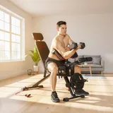 Hantelbank verstellbar bis 300 kg 3 in 1 Trainingsbank mit Rollen Beinstrecker