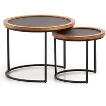 FineBuy Couchtisch FineBuy Wohnzimmertisch 2er Set Rund Holz / Steinoptik Satztisch