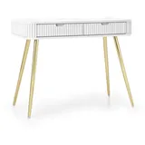 Deine Möbel 24 Schminktisch, Weiß, Gold, 2 Schubladen, 103x80x49 cm, Wohnzimmer, Wohnzimmertische, Konsolentische