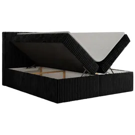 MKS Meble Boxspringbett 180x200 Schwarz Cord, Boxspringbett mit Matratze H4, Bett mit Bettkasten and Kopfteil, Doppelbett mit Stauraum, Polsterbett - Tiliano