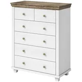 Lomadox Sideboard mit Glaseinsätzen und LED Beleuchtung EPSOM-83 weiß Abisko Esche Nb. mit Lefkas Eiche Nb., B/H/T: ca. 181/93/42 cm