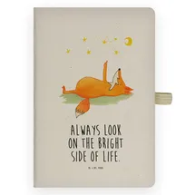 Mr. & Mrs. Panda DIN A4 Baumwoll Notizbuch Fuchs Sterne - Geschenk, Sternengucker, Spruch positiv, Mond, Spruch schön, Always Look on the Bright Side of Life, Kladde, Journal, Schreibheft, entspannt