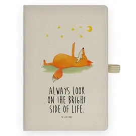 Mr. & Mrs. Panda DIN A4 Baumwoll Notizbuch Fuchs Sterne - Geschenk, Sternengucker, Spruch positiv, Mond, Spruch schön, Always Look on the Bright Side of Life, Kladde, Journal, Schreibheft, entspannt