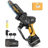 Professionelle 6-Zoll-Akku-Kettensäge mit automatischer Schmierung, Einhand-Elektro-Kettensäge mit 16,8 v 2x4 Ah Lithium-Batterien zum Schneiden von