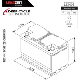 LANGZEIT Batterien Langzeit Solarbatterie SMF 100Ah 12V