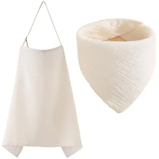 JYXNU 2-teiliges Set Stillbezug für Babys+Lätzchen, Musselin-Stillbezug, Stilltuch für Unterwegs Stillschal Stillschürze, Weicher und Atmungsaktiver Stillschal, verstellbarer Riemen (Khaki)