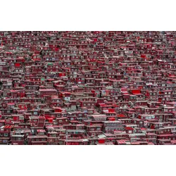 Fototapete PAPERMOON "Photo-Art ALI AL-JAZERI, ROTE HÄUSER", bunt, B:3,50m L:2,60m, Vlies, Tapeten
