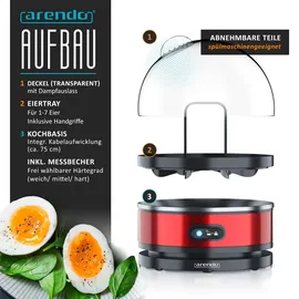 Arendo Eierkocher Edelstahl, Warmhaltefunktion, Härtegrad einstellbar, für 7 Eier,