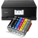 IC-Office TS8750 Tintenstrahl Multifunktionsdrucker 3-in-1 (Drucken, Kopieren, Scannen, SD-Karte, Duplex, WLAN, AirPrint) schwarz + 6 XXL Tintenpatronen