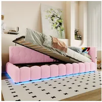 STILVORA Schlafsofa mit bettfunktion,Polsterbett 90×200 mit bettkasten,LED,ohne matratze, 90x200 mit LED, USB & hydraulischem Stauraum, ohne Matratze rosa