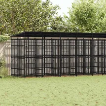vidaXL Outdoor-Hundezwinger mit Dach 16,59 m2 Stahl Schwarz