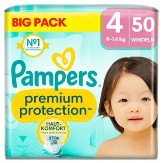 Pampers Pampers® Windeln premium protectionTM BIG PACK Größe Gr.4 (9-14 kg) für Babys und Kleinkinder (4-18 Monate), 50 St.