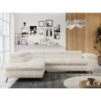 Sofa L-form, Ecksofa mit Schlaffunktion, Bettkasten, Wohnzimmersofa, Eckcouch - PETER L - Cord - Beige - Links - Beige