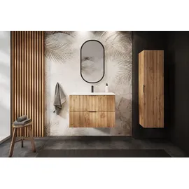 Rodan | Waschbeckunterschrank - 80cm | Braun matt - Eiche | B/H/T 80/57/46cm | 2 Softclose-Schubladen | Badezimmerschränke, Badmöbel, Unterschränke - Braun