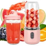 LYPPUL Tragbarer Mixer, 400 ml Mixer Smoothie Maker to Go, Portabler Elektrischer Saftpresse mit Reisedeckel, Portable Blender mit 6-Klingen Edelstahl, Mini Standmixer für Smoothies und Shakes