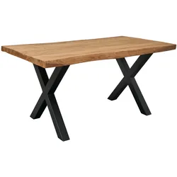 LC Home Esstisch 160x90cm Baumkante X-Metallgestell Holztisch Akazienholz Massivholz Industrial Design