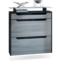 Vladon Schuhschrank, Anthrazit, Schwarz Hochglanz, Holzwerkstoff, 89x96x23 cm, Garderobe,