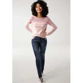 KangaROOS Norwegerpullover KANGAROOS, Damen, Gr. 36/38, rosa, Strick, Obermaterial: 50% Baumwolle, 50% Polyacryl, figurbetont hüftbedeckend, Rundhals, Rippbündchen, Pullover Norwegerpullover, im winterlichen Design