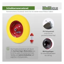 Baumarktplus Schubkarrenrad Vollgummi 4.00-8 / 4.80 mit Achse 200 Kg Ersatzrad Schubkarre PU