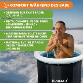 krumad Eistonne 320L – Faltbare Eisbadewanne für Erwachsene & Ventil – Robuste PVC Eiswanne für Regeneration, Erholung – Kälte...