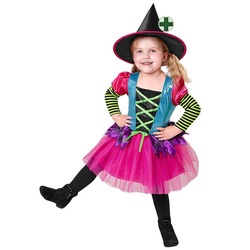 Karneval-Klamotten Hexen-Kostüm buntes Hexenkleid mit Hexenhut Kinder, Kinderkostüm Mädchenkostüm Halloween Kleid mit Hut schwarz 116