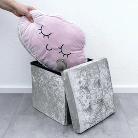 Intirilife Sitzhocker 38x38x38 cm in Samt Blaugrau - Sitzwürfel mit Stauraum und Deckel mit Samtbezug