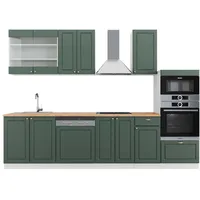 Vicco Küchenzeile Fame-Line 300 cm Grün-Gold Landhaus/Weiß