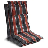 2x Gartenstuhlauflage Hochlehner 120x50x7cm, Grau-orange-weiß-kariert