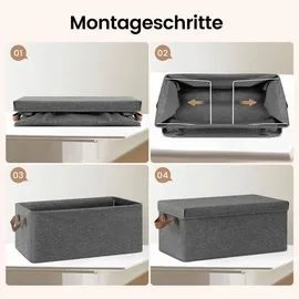 Woltu 6er Set Aufbewahrungsboxen mit Deckel, mit Griffen, faltbar, Grau, 27L(48x29x20 cm