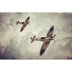 Fototapete PAPERMOON "Spitfires Vintage Artwork", bunt, B:4,50m L:2,80m, Vlies, Tapeten