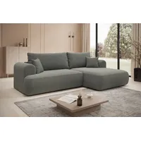 thematys Ecksofa mit Schlaffunktion und Bettkasten, L-Form, Cord und Bouclé + 2 Kissen, 260 x 165cm - Luxus Couch mit Bettfunktion mit Bonnellfedern grau