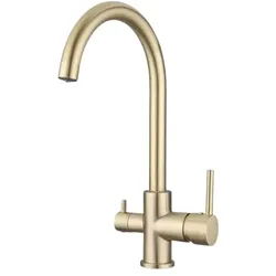 KLARWERK JULIE | 3 Wege Premium Gold matt Trinkwasser Armatur | Edelstahl Osmose Wasserhahn Küche | Mischbatterie - 360 Grad  drehbar | Filter 3 Anschlüsse