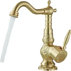 KLARWERK JULIAN | Premium Vintage hohe Badarmatur Gold gebürstet | Edelstahl Retro Mischbatterie freistehendes Waschbecken | Gastro Wasserhahn Bad