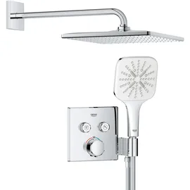 Grohe Precision SmartControl 310, Unterputz Duschsystem (31cm Regendusche mit Thermostat, Kopfbrause 1 Strahlart, Duschkopf mit 3 Strahlarten, Komplettset, 1,50m Duschschlauch), eckig, chom, 34876000