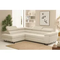 Fun Möbel Ecksofa Sofa mit Schlaffunktion METZ Stoff Poso Creme Ottomane Links