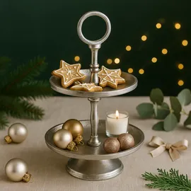 Marrakesch Orient & Mediterran Interior Etagere Annika 26cm Aluminium Silber 2 Etagen Handarbeit