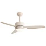 Rutaqian Deckenventilator Energiesparender 46-Zoll Deckenventilator mit LED-Beleuchtung, 6 Geschwindigkeiten, Fernbedienung & Timer – Leise ABS-Flügel beige