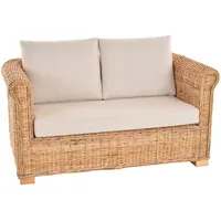 Krines Home Loungesofa Wohnzimmer-Sofa aus echtem Rattan / 2-Sitzer Lounge-Sofa mit Polster beige