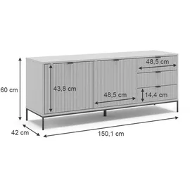Vicco Eliza TV-Lowboard 150 x 42 cm Grau Holzwerkstoff